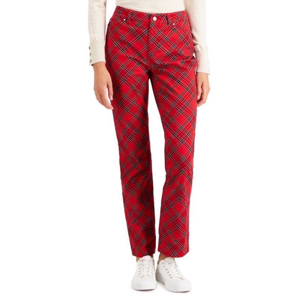 CHARTER CLUB Lexington Straight Red Plaid Straight-Leg Pants Women’s 18 NWT NEW